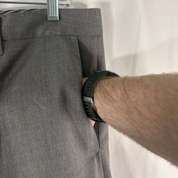 Hugo Boss Wool Dress Pants 32 Grey Flat Front Zip Hook Eye Pockets Lightweight - Picture 4 of 9